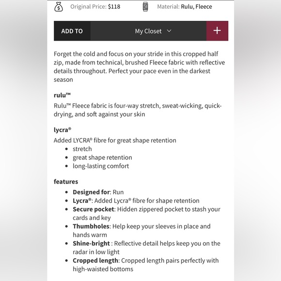 Lululemon Always Alert 1/2 zip fleece long sleeve rulu run crop top - Picture 3 of 10